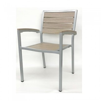 543AG Capri Stackable Aluminum Wood Look Commercial Hospitality Restaurant Bar Cafe Outdoor Patio Arm Chair